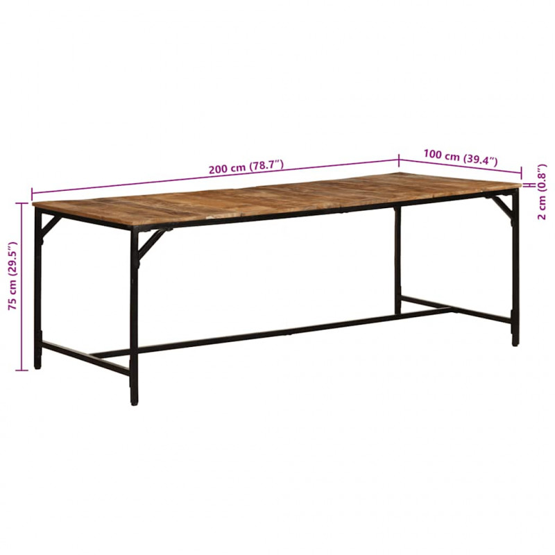 Stół jadalny 200x100x75 cm Drewno lite surowe mango