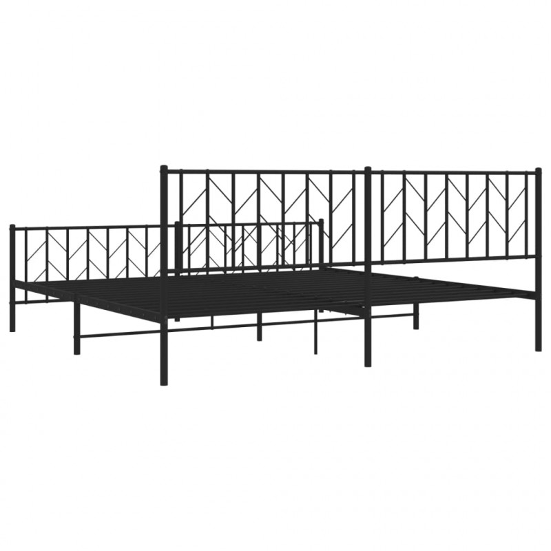 Metalowa rama łóżka z wezgłowiem i zanóżkiem, czarna, 200x200cm