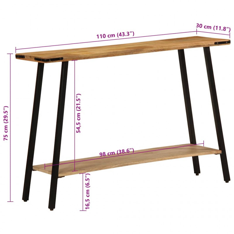 Stolik konsolowy, 110x30x75 cm, lite drewno mango