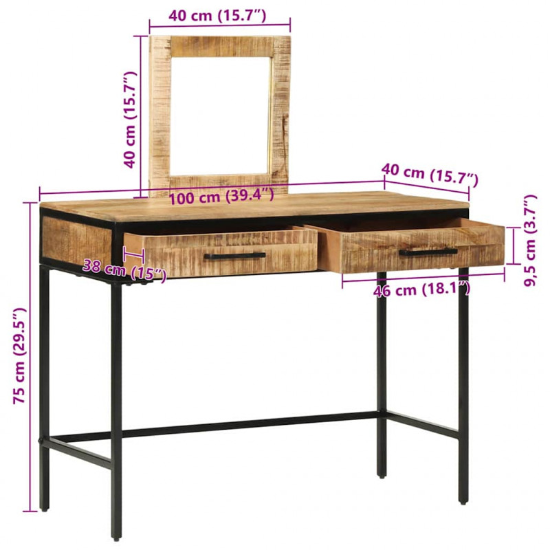 Toaletka z szufladą Brązowy 100 x 40 x 120 cm Lite drewno mango