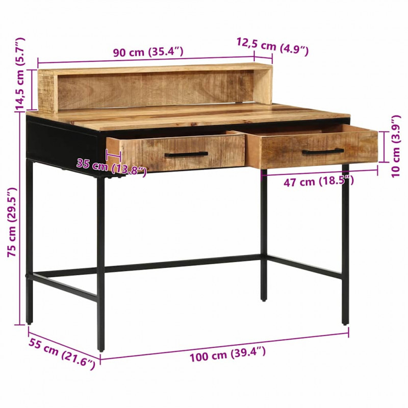 Konsola Brązowy 100 x 55 x 89.5 cm Lite drewno mango i metal
