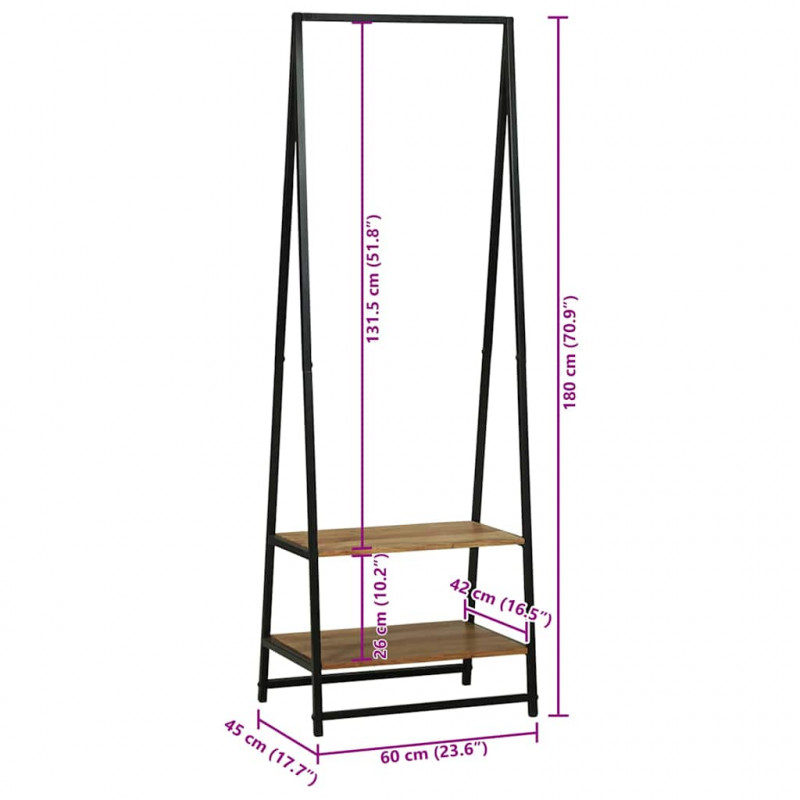 Wieszak na Ubrania Czarny 60 x 45 x 180 cm Lite Drewno Akacji