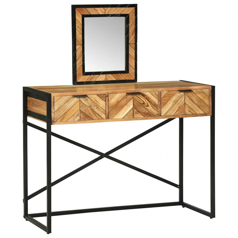 Toaletka Z lustrem Brązowy 100 x 40 x 120 cm Lite Drewno Akacji