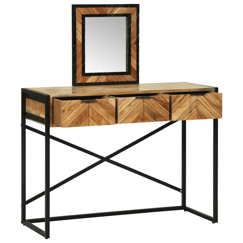 Toaletka Z lustrem Brązowy 100 x 40 x 120 cm Lite Drewno Akacji
