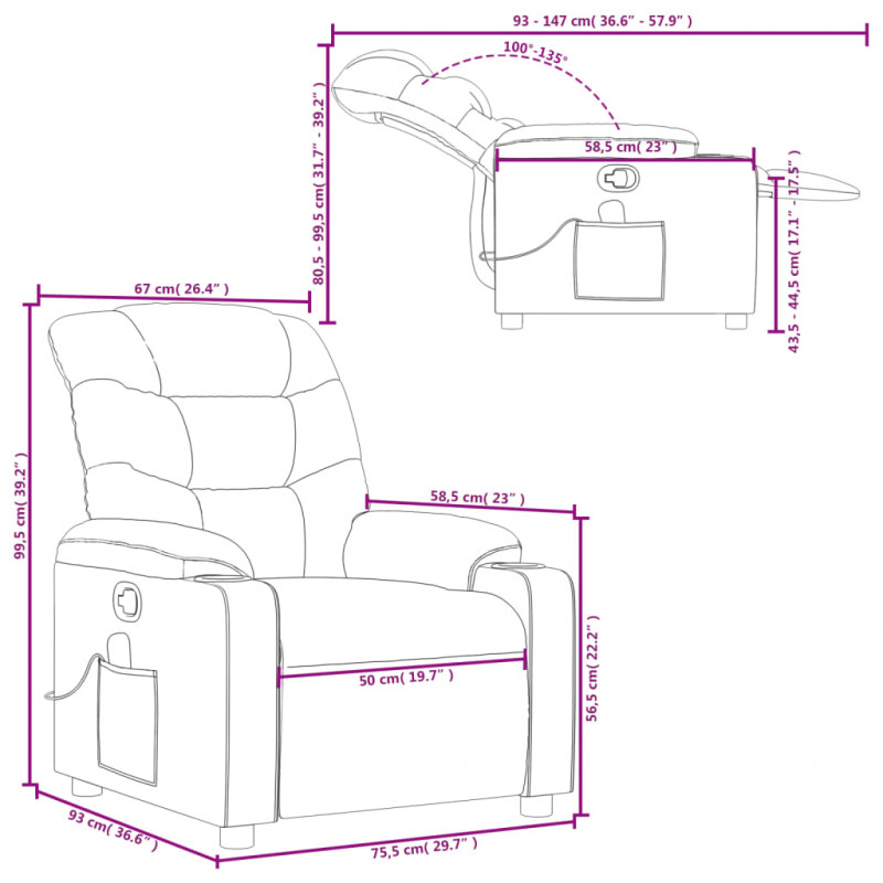 Rozkładany fotel masujący, czarny, obity tkaniną