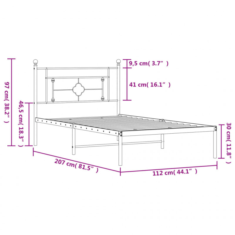 Metalowa rama łóżka z wezgłowiem, czarna, 107x203 cm