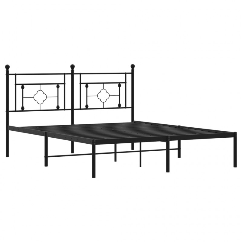 Metalowa rama łóżka z wezgłowiem, czarna, 160x200 cm