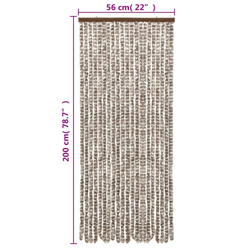 Zasłona przeciwko owadom, taupe i biel, 56x200 cm, szenilowa