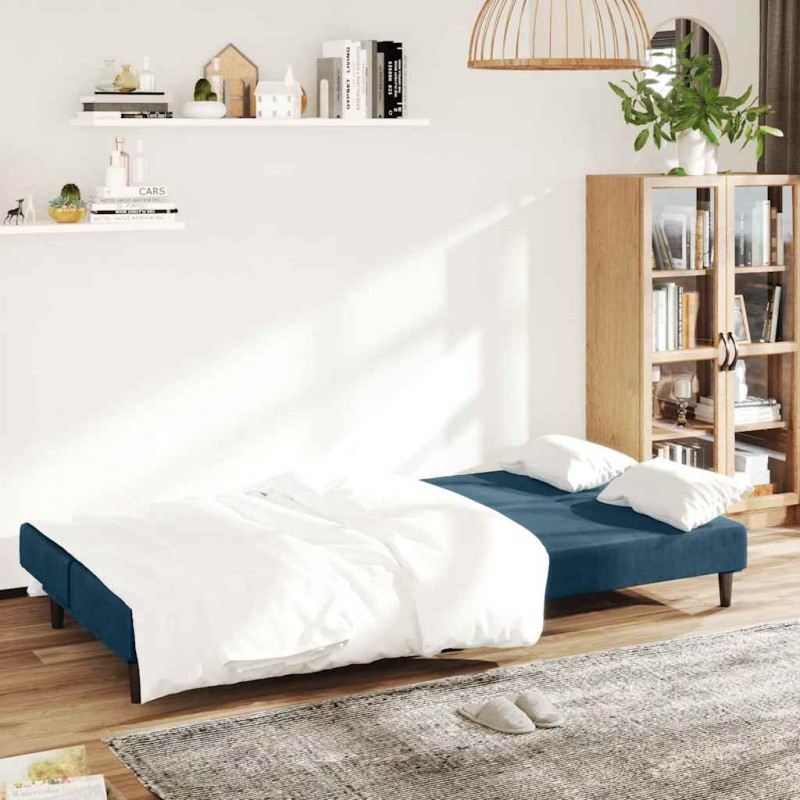 2-osobowa kanapa, niebieska, tapicerowana aksamitem
