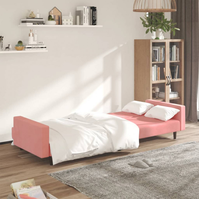 2-osobowa kanapa, różowa, tapicerowana aksamitem