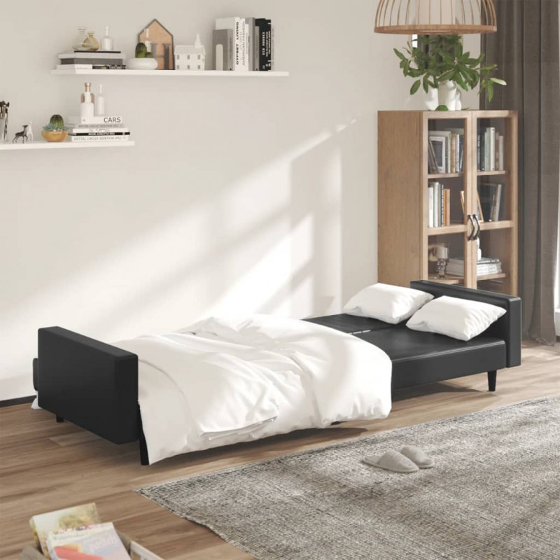 2-osobowa sofa, czarna, sztuczna skóra