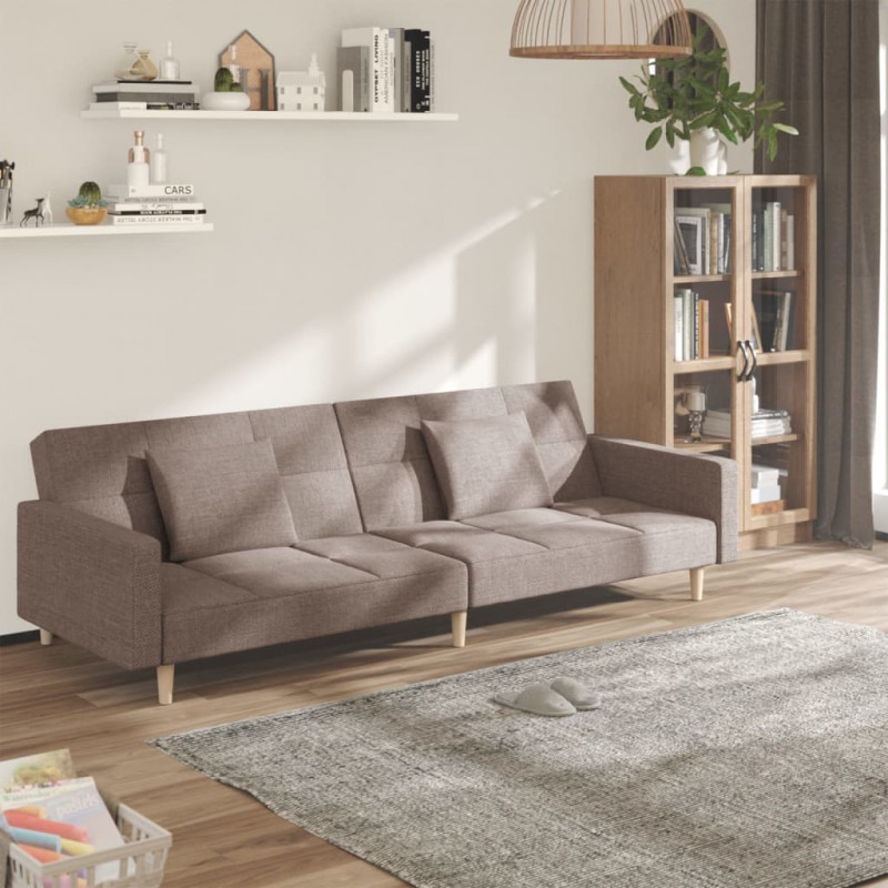 2-osobowa kanapa, 2 poduszki, kolor taupe, tapicerowana tkaniną
