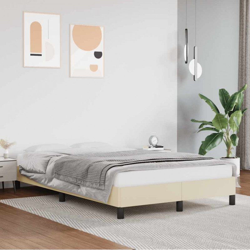 Rama łóżka bez materaca Kremowa 120x190 cm Skóra ekologiczna