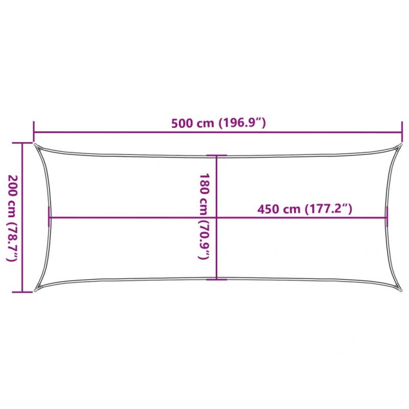 Żagiel przeciwsłoneczny, 160 g/m², jasnoszary, 2x5 m, HDPE