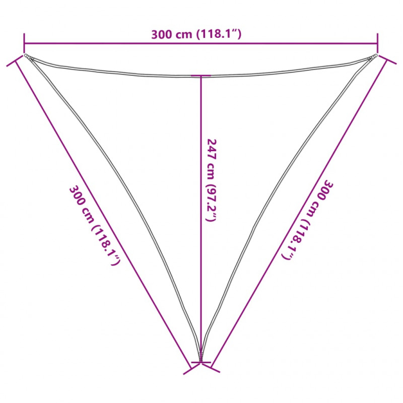 Żagiel przeciwsłoneczny, 160 g/m², jasnoszary, 3x3x3 m, HDPE