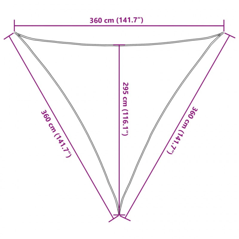 Żagiel przeciwsłoneczny, 160 g/m², jasnoszary, 3,6x3,6x3,6 m