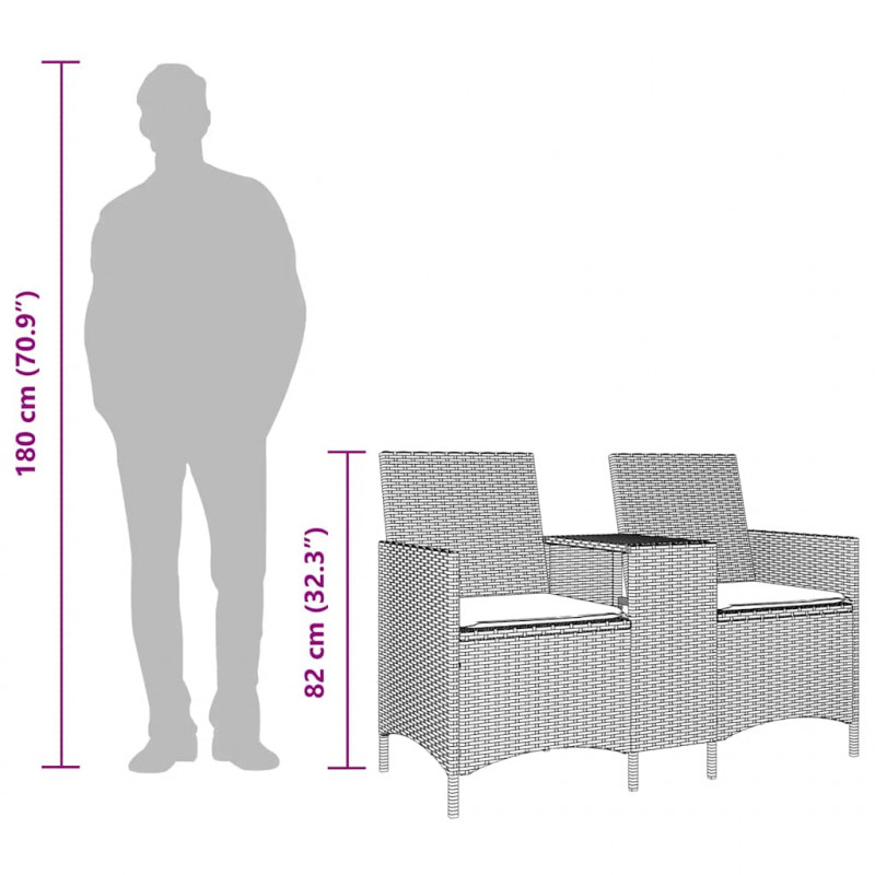 Ogrodowa sofa 2-os. ze stolikiem i poduszkami, beżowy rattan PE