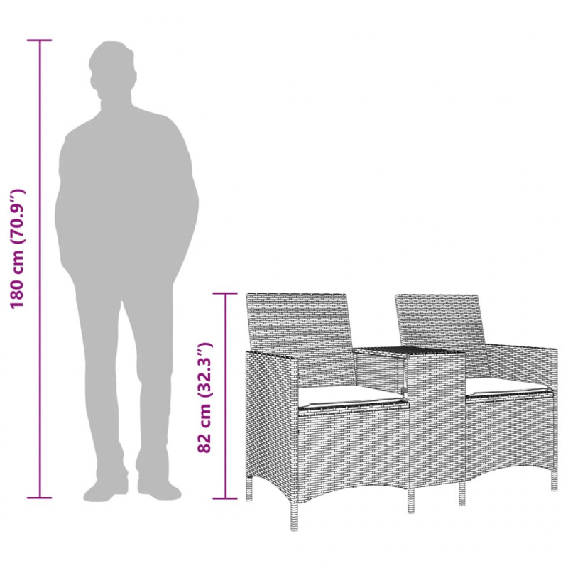 Ogrodowa sofa 2-os. ze stolikiem i poduszkami, beżowy rattan PE