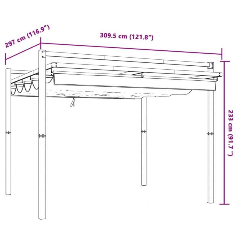Altana ogrodowa ze zwijanym dachem, kremowa, 3x3 m, aluminium