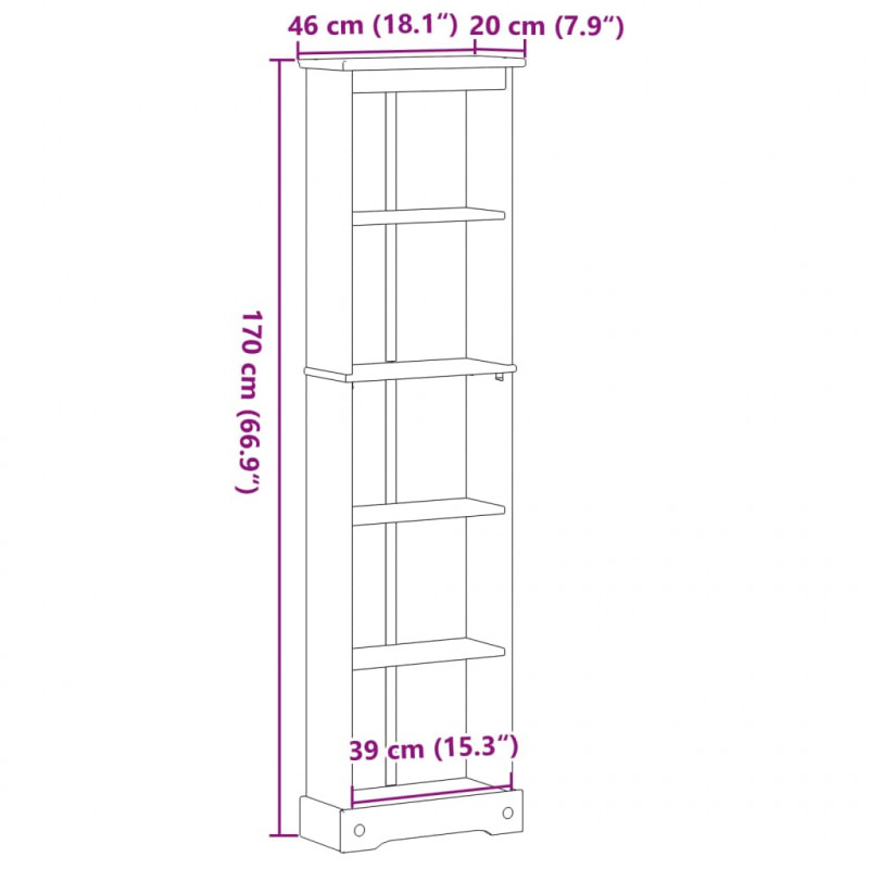 Biblioteczka Corona, 46x20x170 cm, lite drewno sosnowe