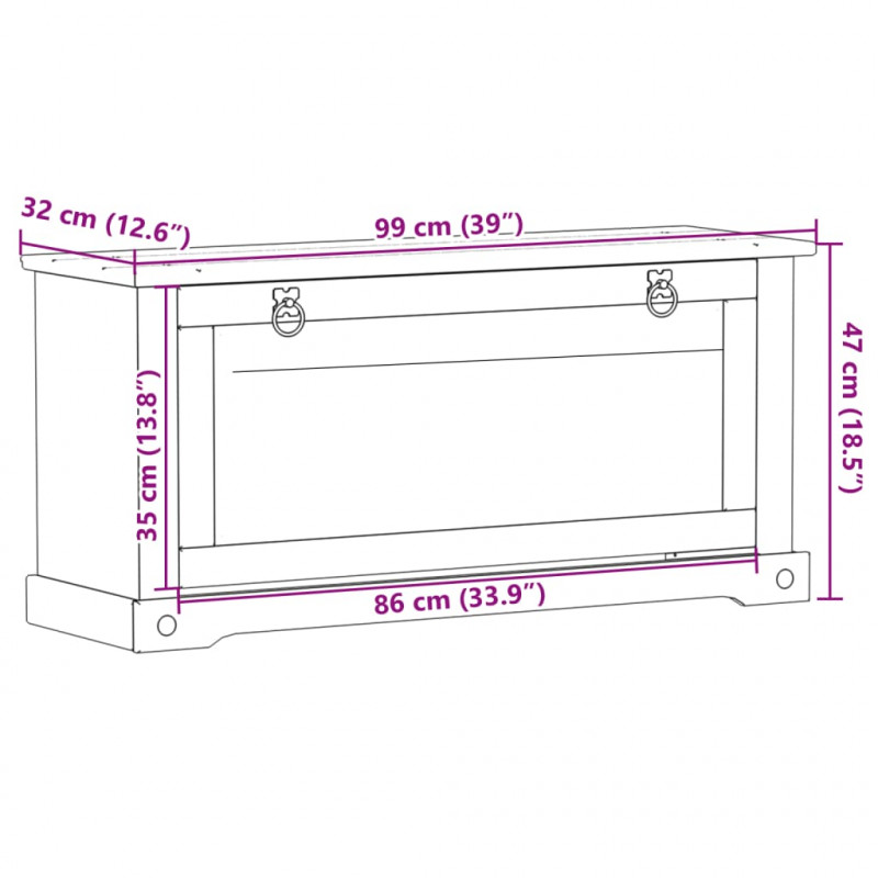 Szafka na buty Corona, 99x32x47 cm, lite drewno sosnowe