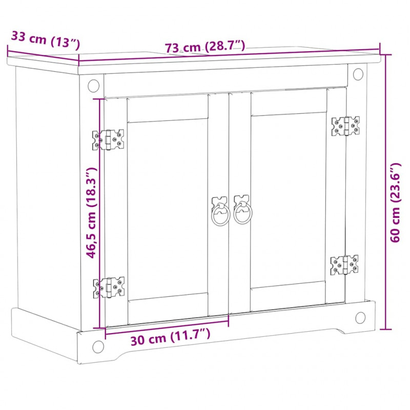 Szafka pod umywalkę Corona, 73x33x60 cm, lite drewno sosnowe