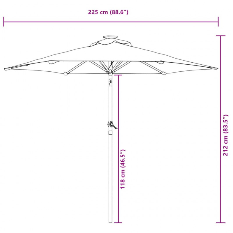Parasol ogrodowy na stalowym słupku, lazurowy, 225x225x212 cm