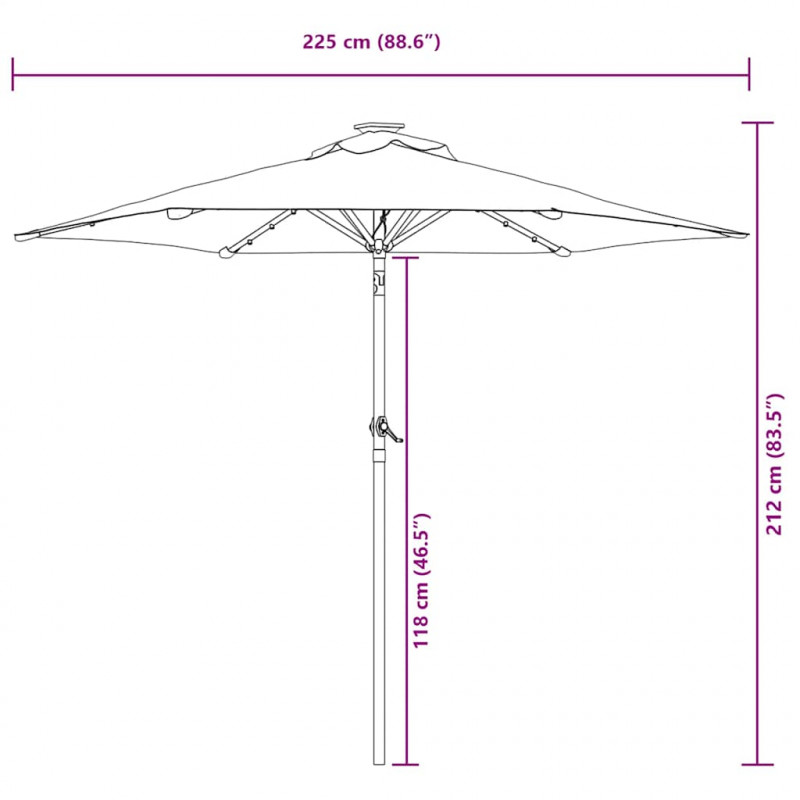 Parasol ogrodowy LED, stalowy słupek, zielony, 225x225x212 cm