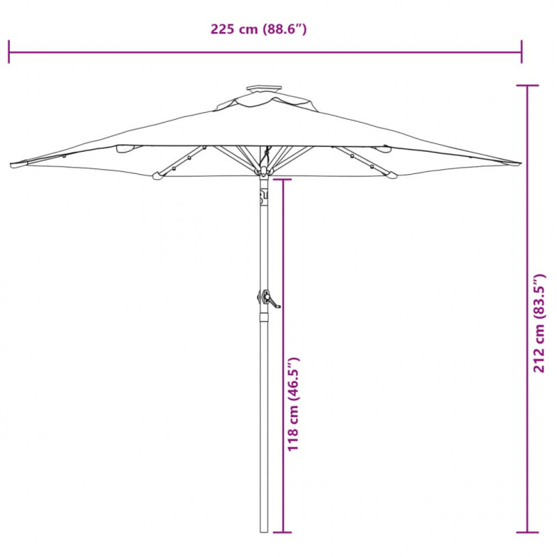 Parasol ogrodowy LED, stalowy słupek, antracyt, 225x225x212 cm