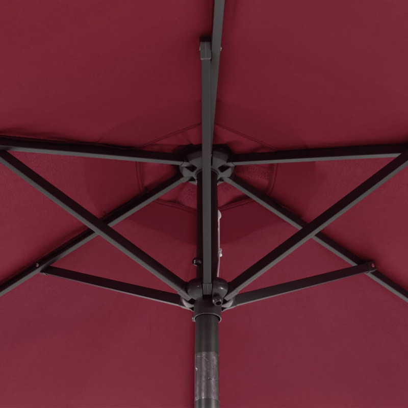 Parasol ogrodowy LED, stalowy słupek, bordowy, 225x225x212 cm