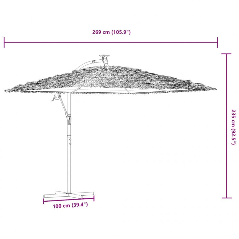 Parasol ogrodowy z LED, stalowy słupek, brązowy, 269x269x235 cm