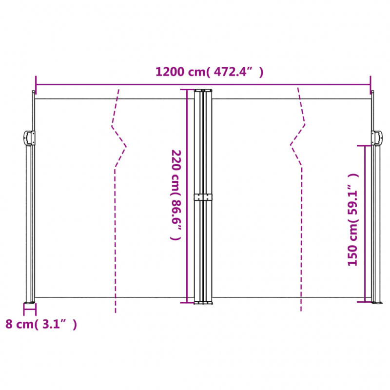 Zwijana markiza boczna, taupe, 220x1200 cm