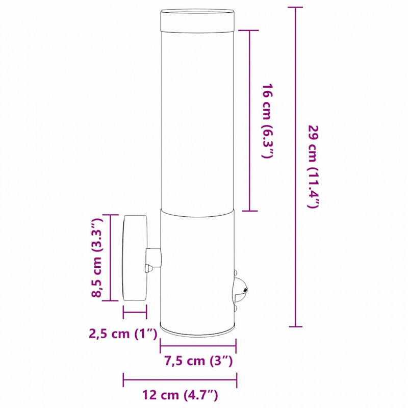 Zewnętrzna lampa ścienna 2 pcs Srebrny 12 x 8,5 x 29 cm