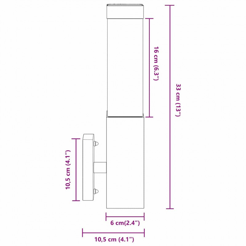 Zewnętrzna lampa ścienna 2 pcs Czarny 10.5 x 6 x 33 cm