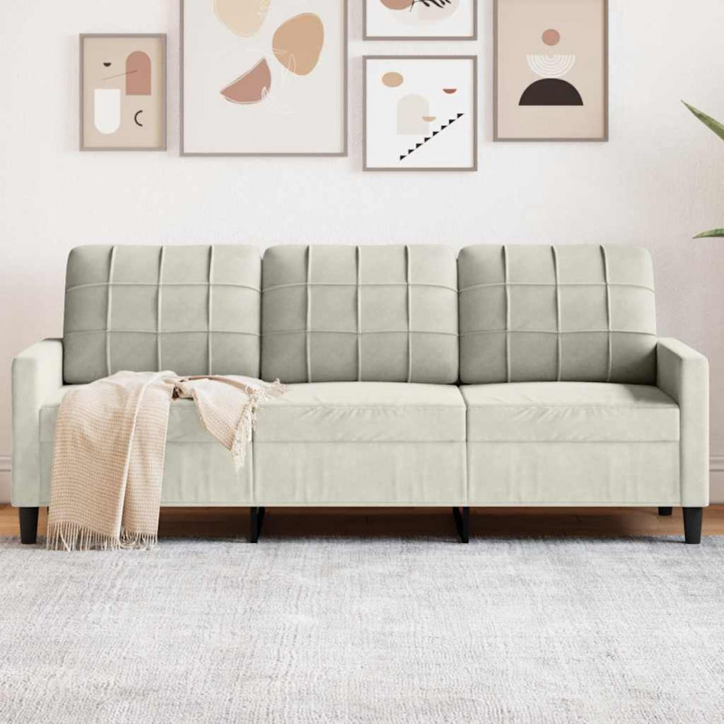 Sofa 3-osobowa, kremowy, 180 cm, tapicerowana aksamitem