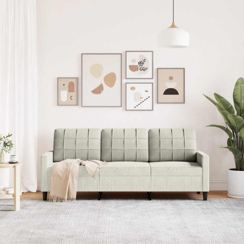 Sofa 3-osobowa, kremowy, 180 cm, tapicerowana aksamitem