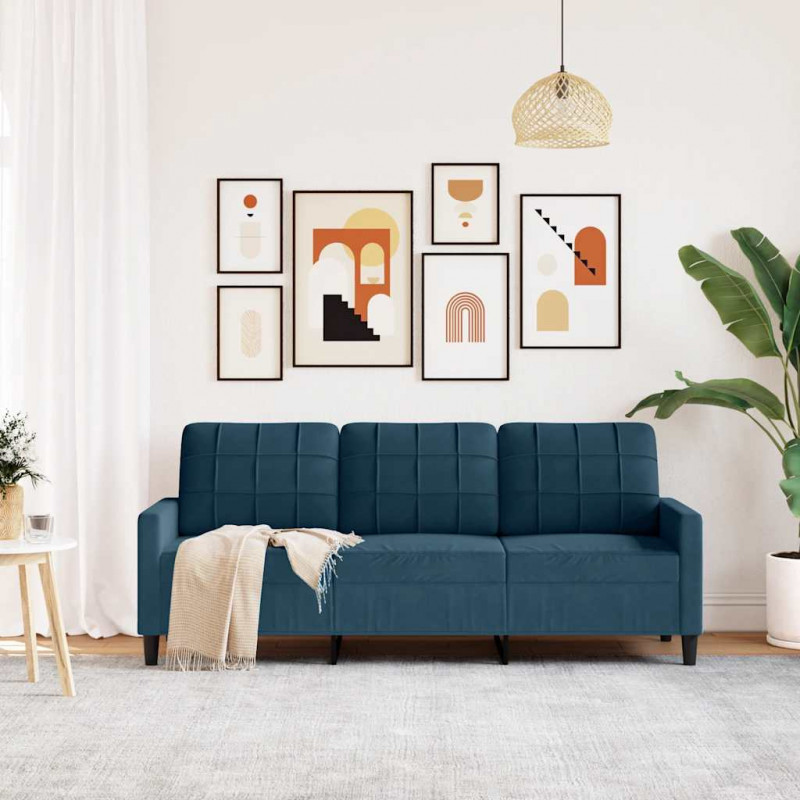 Sofa 3-osobowa, niebieski, 180 cm, tapicerowana aksamitem