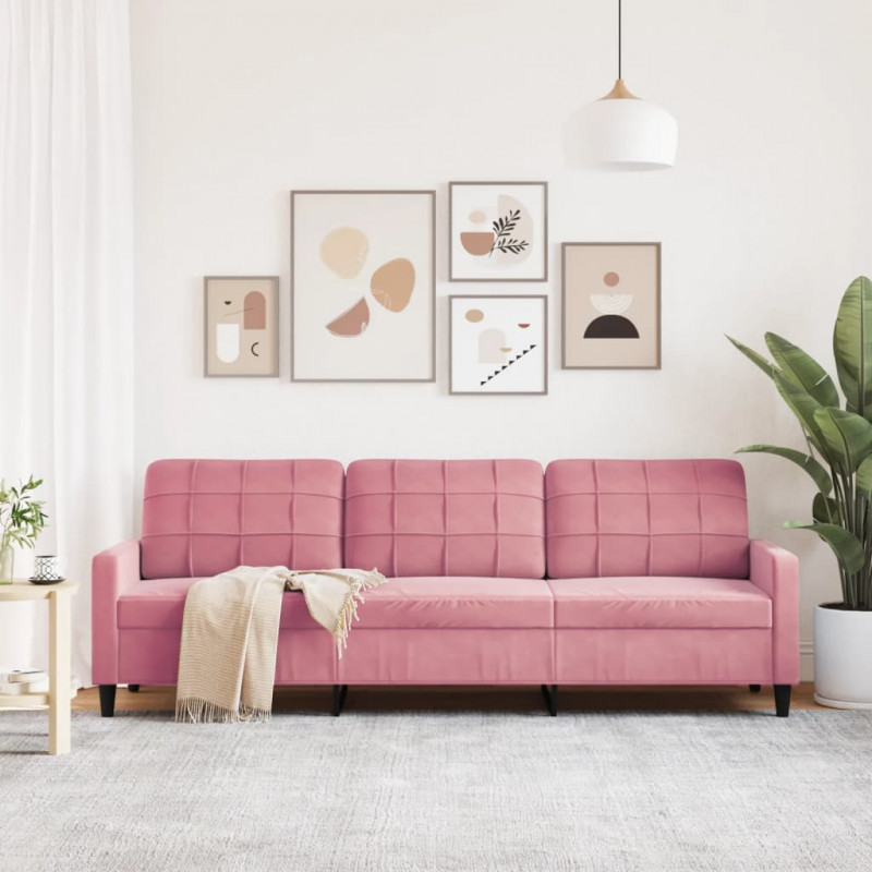 Sofa 3-osobowa, różowa, 210 cm, obita aksamitem