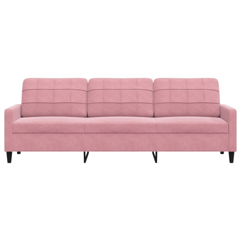 Sofa 3-osobowa, różowa, 210 cm, obita aksamitem