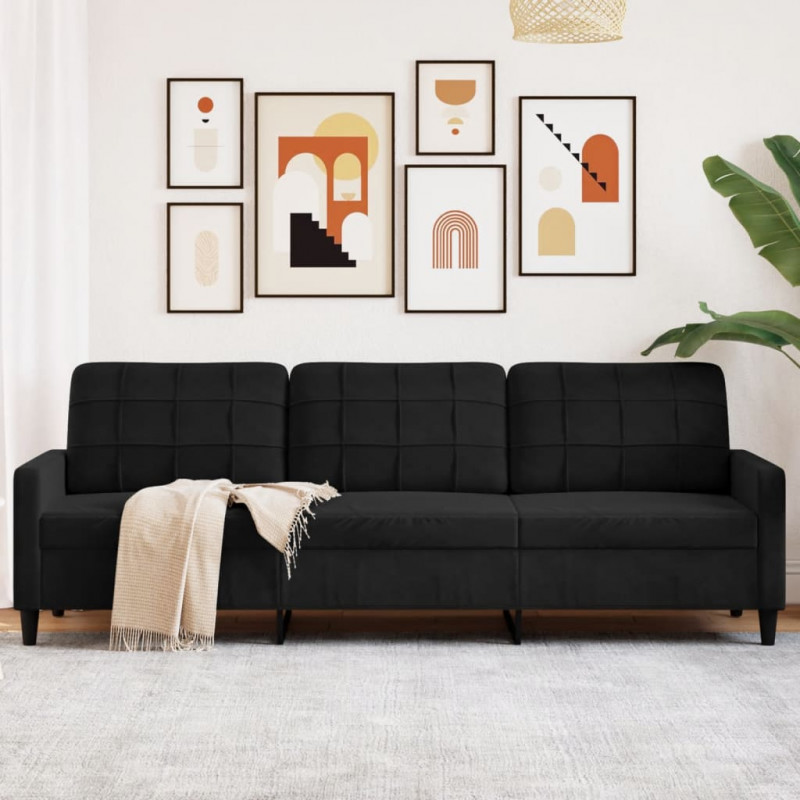 Sofa 3-osobowa, czarny, 210 cm, obita aksamitem