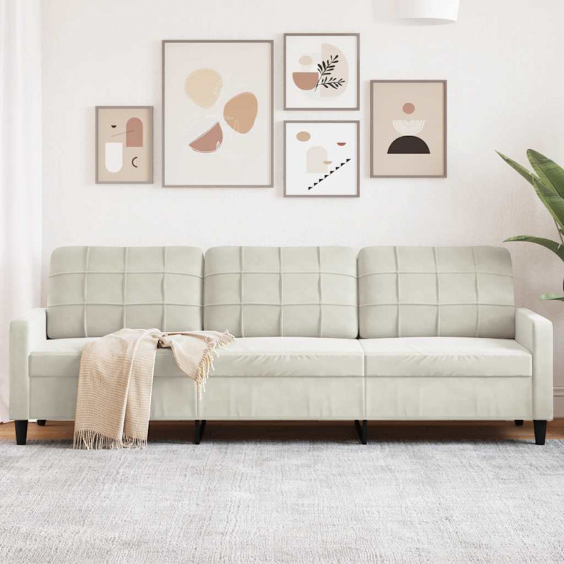 3-osobowa sofa, kremowa, 210 cm, tapicerowana aksamitem