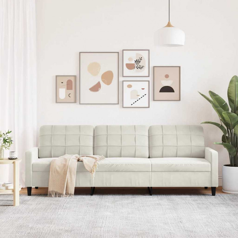 3-osobowa sofa, kremowa, 210 cm, tapicerowana aksamitem
