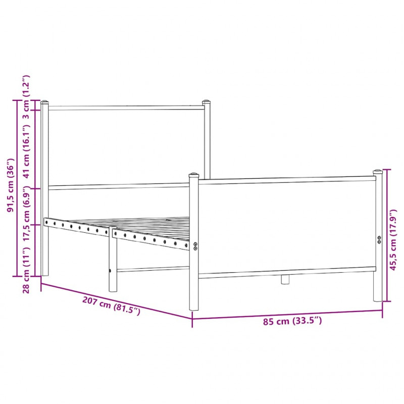 Metalowa rama łóżka z wezgłowiem i zanóżkiem 80x200 cm
