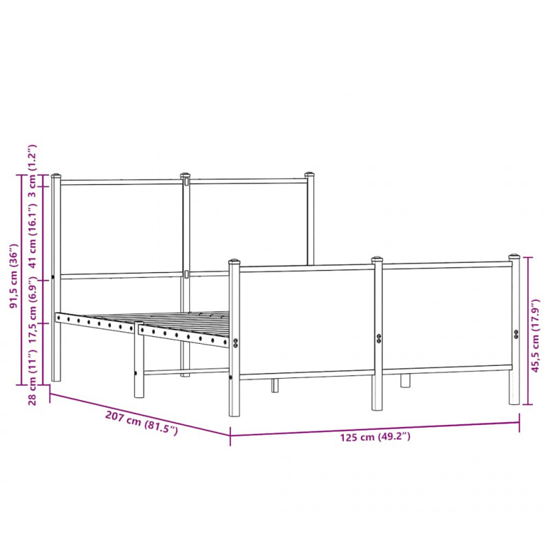 Metalowa rama łóżka z wezgłowiem i zanóżkiem 120x200 cm