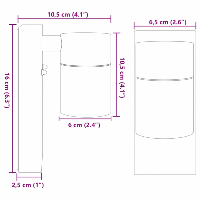 Zewnętrzna lampa ścienna 2 pcs Czarny 6,5 x 10,5 x 16 cm