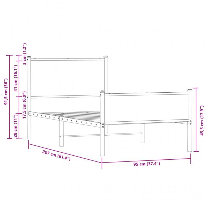 Metalowa rama łóżka, bez materaca, dąb sonoma, 90x200 cm
