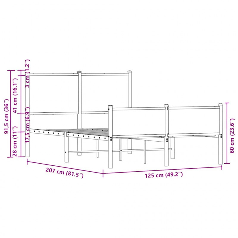 Metalowa rama łóżka z wezgłowiem i zanóżkiem 120x200 cm