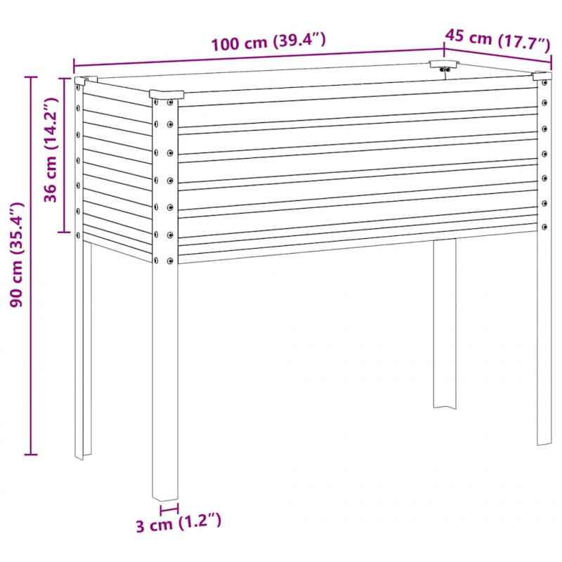 Donica ogrodowa, 100x41x90 cm, stal kortenowska