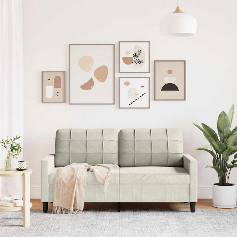 Sofa 2-osobowa, kremowy, 140 cm, tapicerowana aksamitem