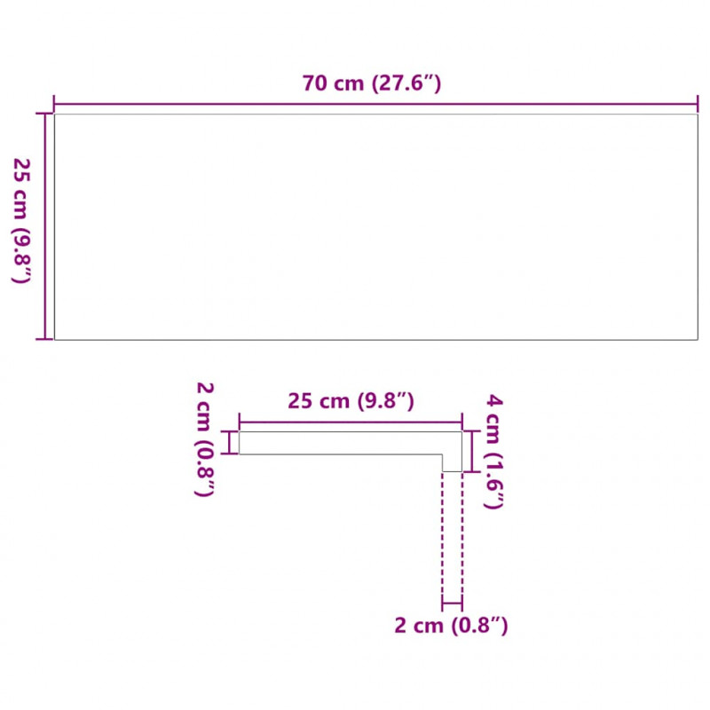 Parapety 2 szt., surowe, 70x25x2 cm, lite drewno dębowe